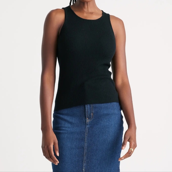 NEW Quince Feather Weight Cashmere Ribbed Tank Black Sz XS - Picture 1 of 11